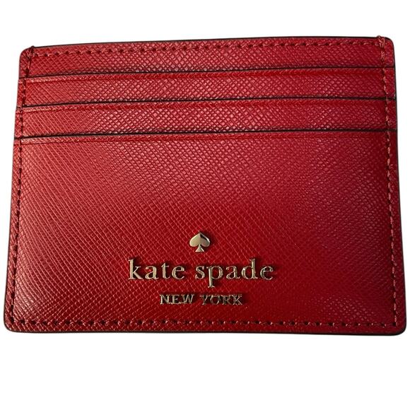KSCH01. Kate Spade Madison Small Slim Card Holder in Ruby Red - Picture 1 of 2